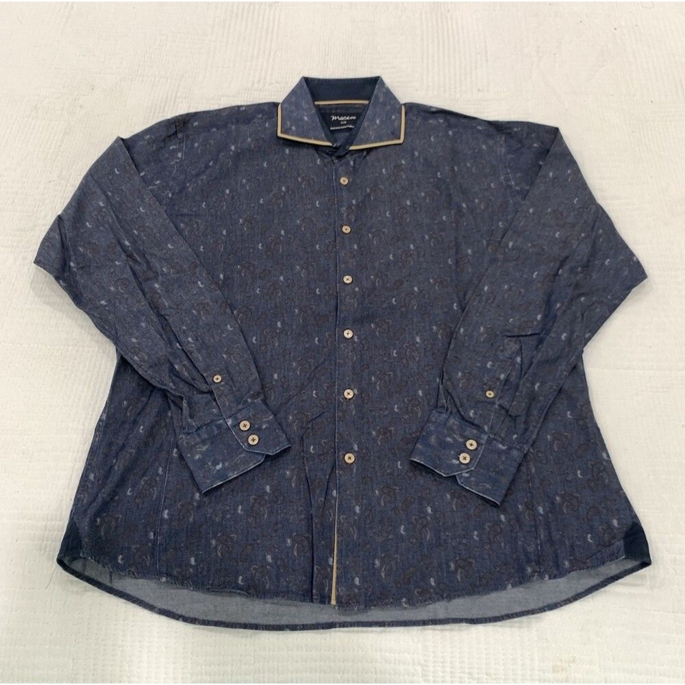 Maceoo Fibonacci Blue Mens Elegance Gold Italian Button Up Shirt Sz 5/XL Paisley